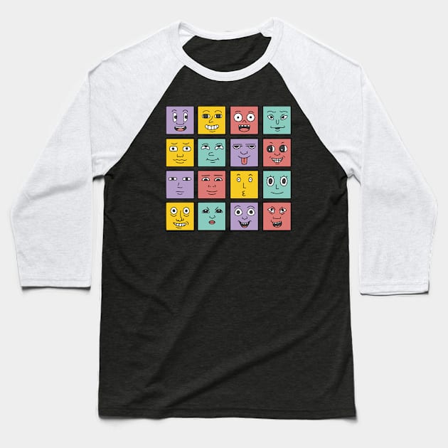 Square Funny Faces Baseball T-Shirt by My_Store